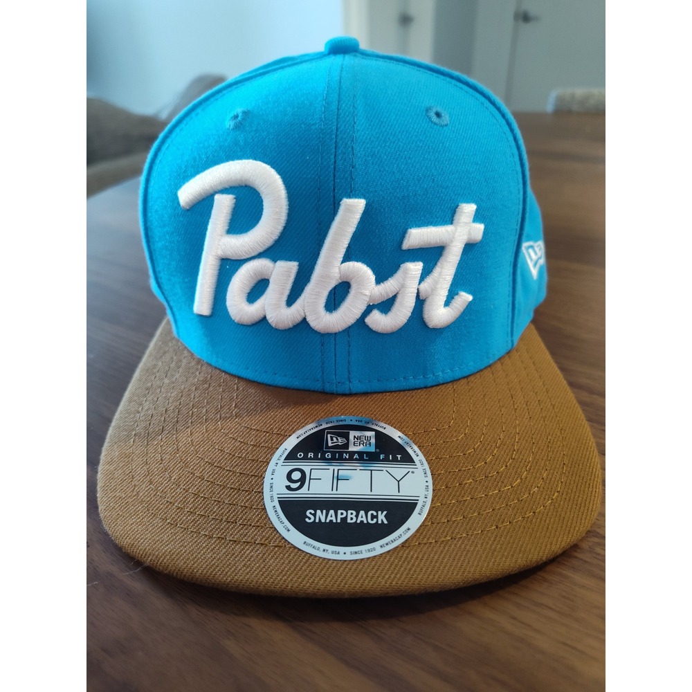 New Era 9FIFTY Pabst Blue Ribbon Snapback Hat Turquoise Brown Flat Bill Cap OSFM